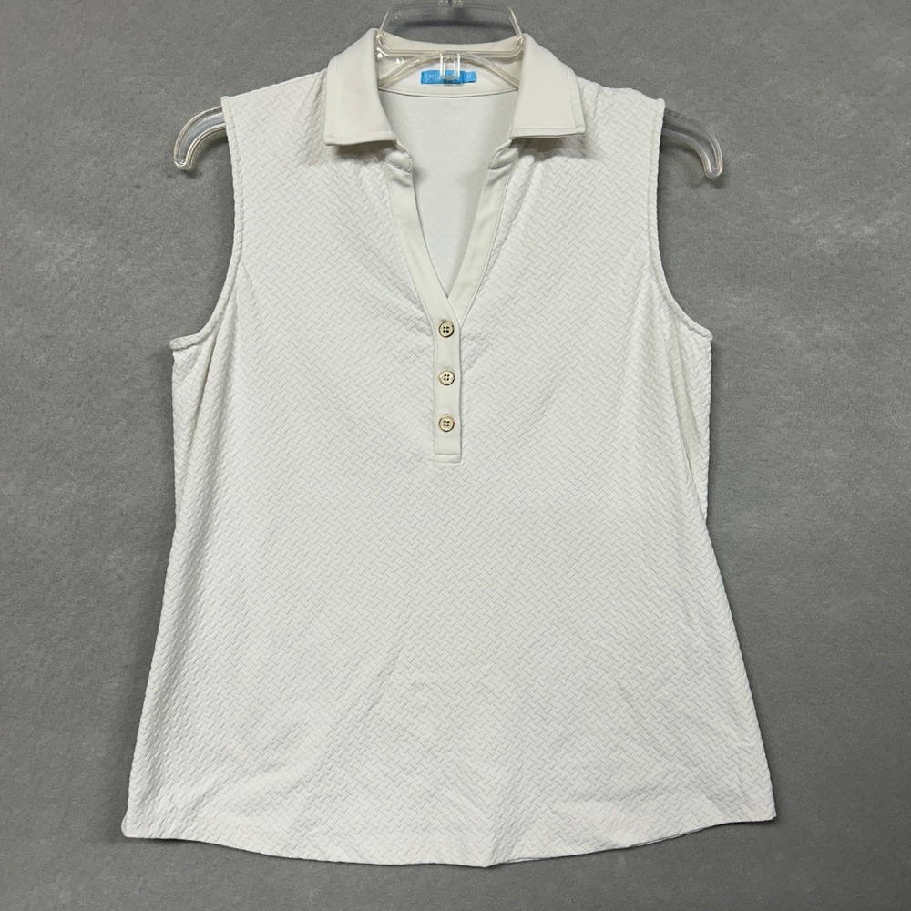 J.McLaughlin Top Women's M Golf Polo Sleeveless Textured White Preppy Sport Cute